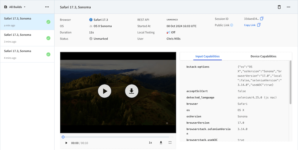 BrowserStack Automatisierungsergebnisse